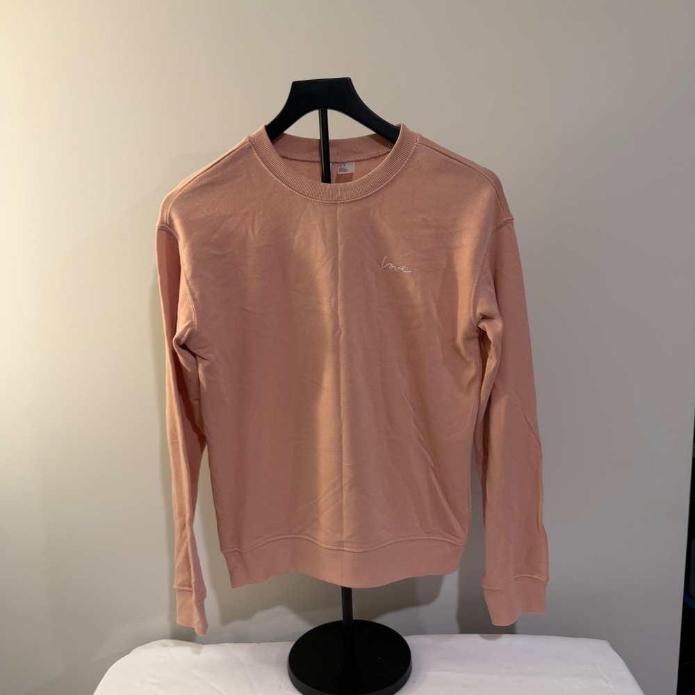 HM Divided Women Peach Pink Love Embroidered Crewneck Sweatshirt XS